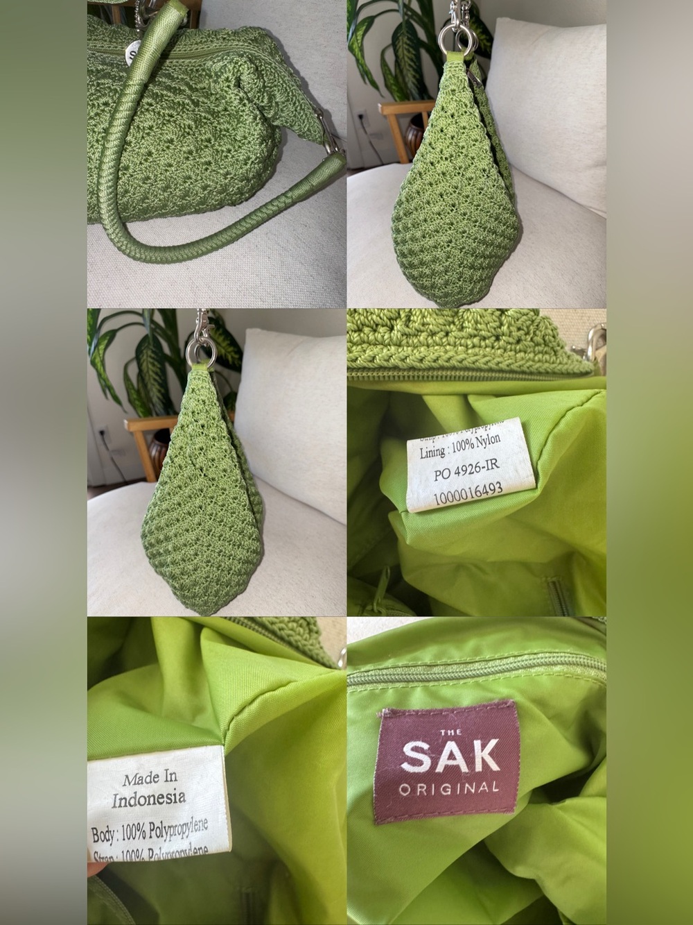 The Sak Granny Crochet Sage Green Slouchy Hobo Woven Bag Women’s Shoulder Purse - Picture 16 of 16